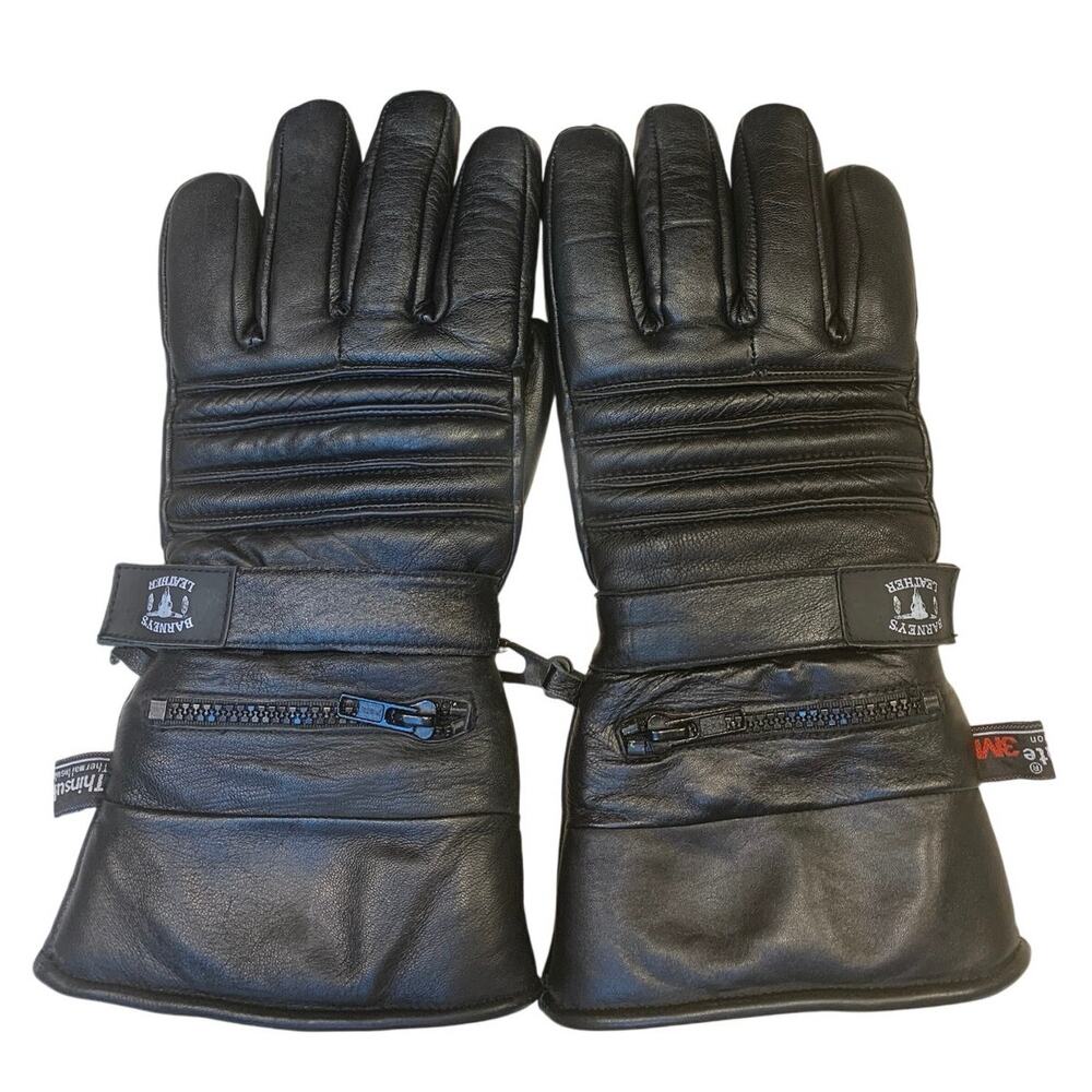 Barney’s Leather Thinsulate Black Cold Weather Motorcycle Riding Gloves Sz S